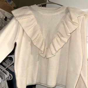 White ruffle sweater mint julep boutique